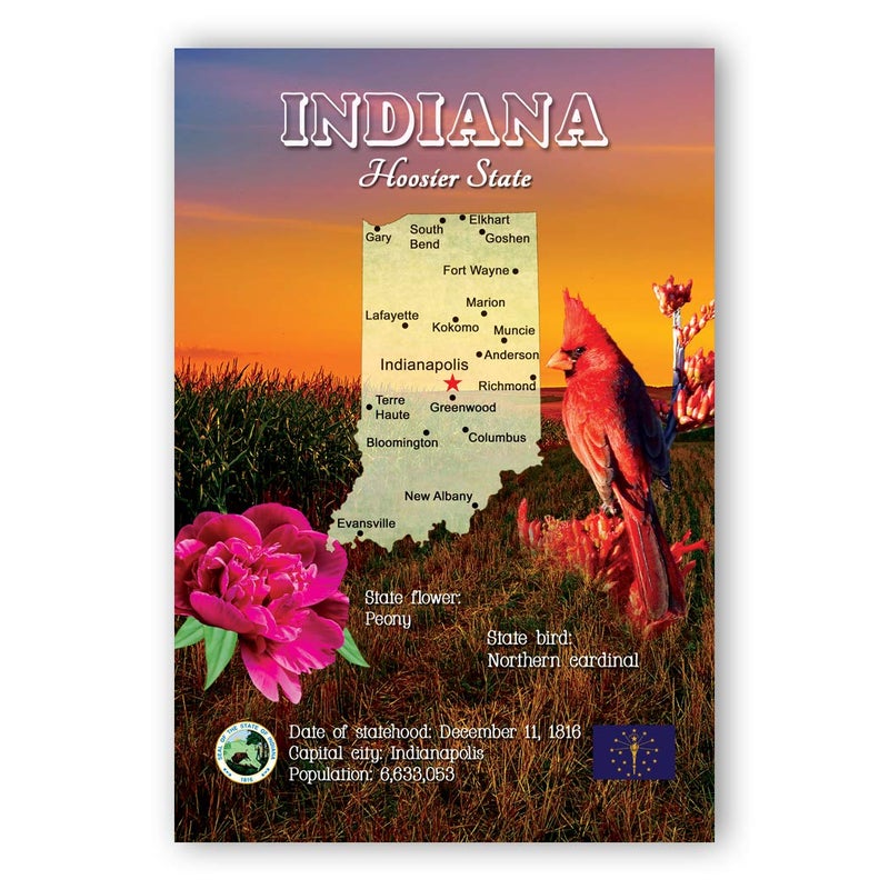 Postcard Fair INDIANA MAP postcard set of 20 identical postcards. IN state map post cards. Made in USA. - Image 1